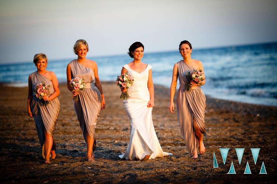 Marinas De Nerja beach wedding with bride and bridemaids