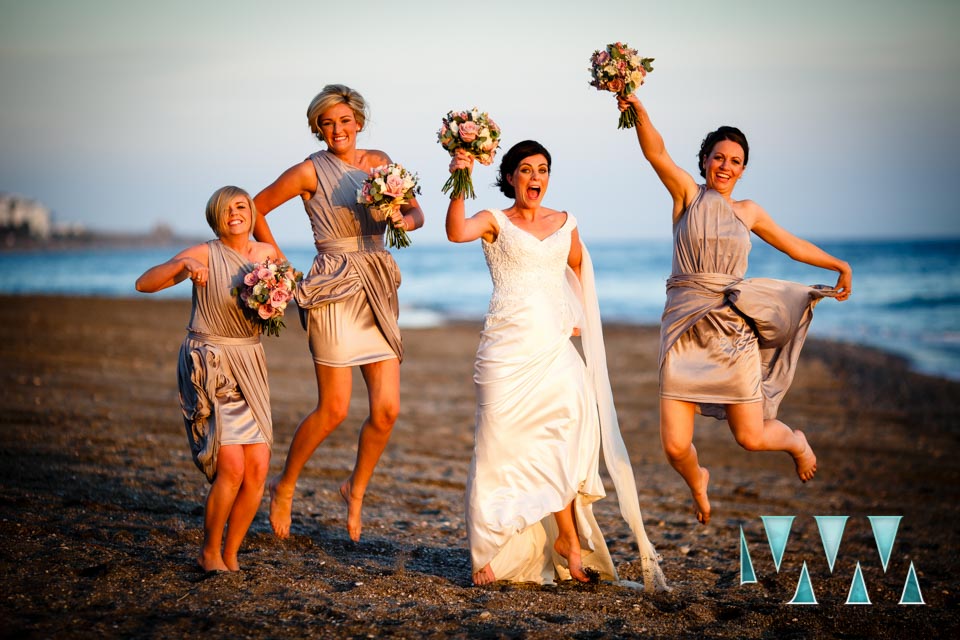 Fun bridesmainds and Bride on Nerja beach