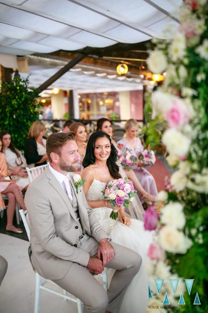 Sunset Beach Club wedding ceremony bride & groom