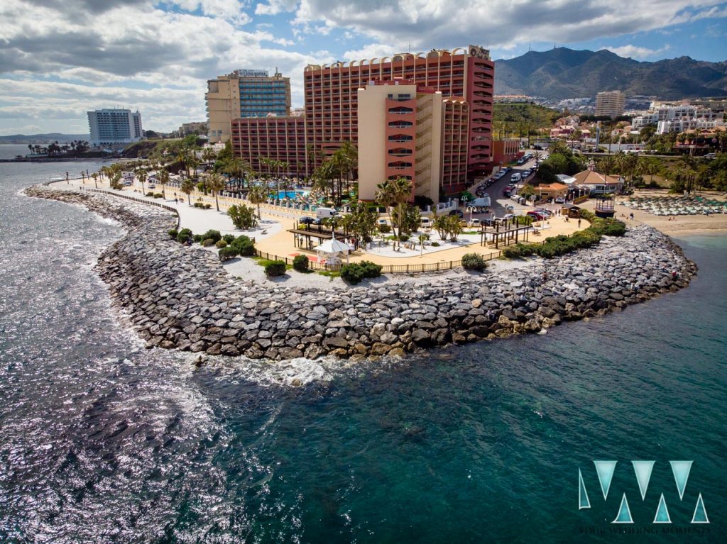 Sunset Beach Club wedding aerial drone photography benalmadena