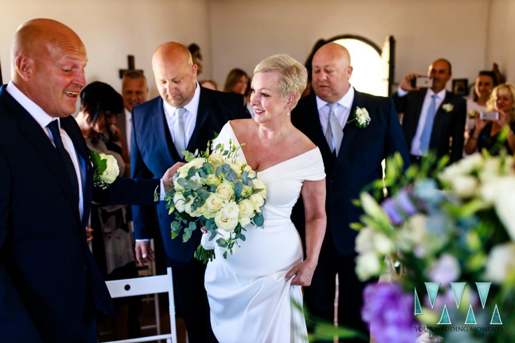 Bride and Groom in wedding chapel in Tarifa, Spain