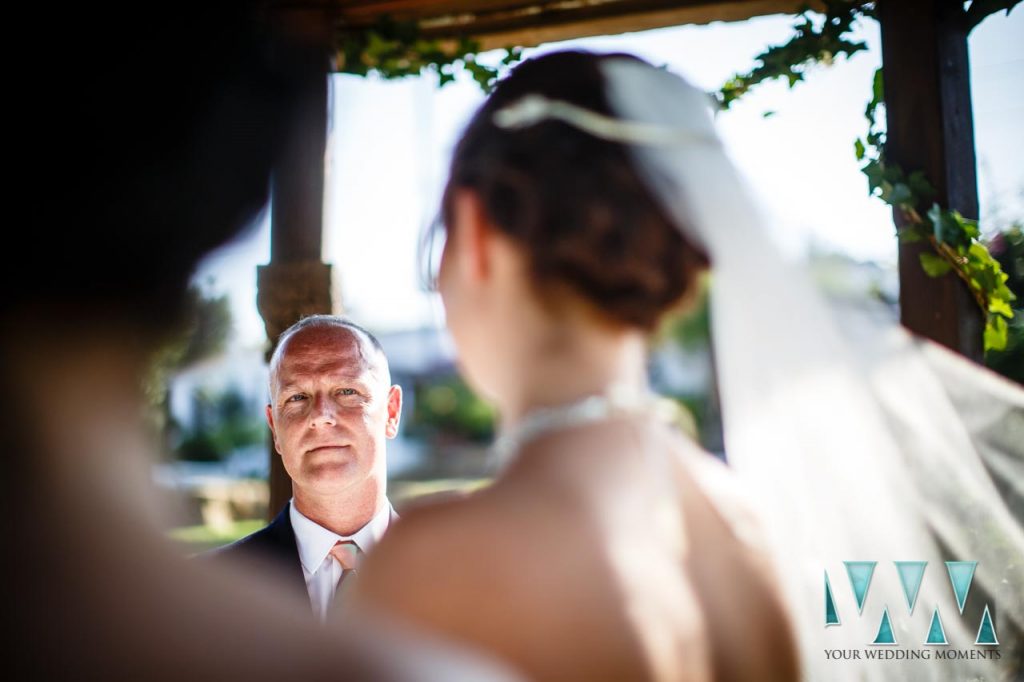 Rancho Del Ingles Wedding goom looking at bride