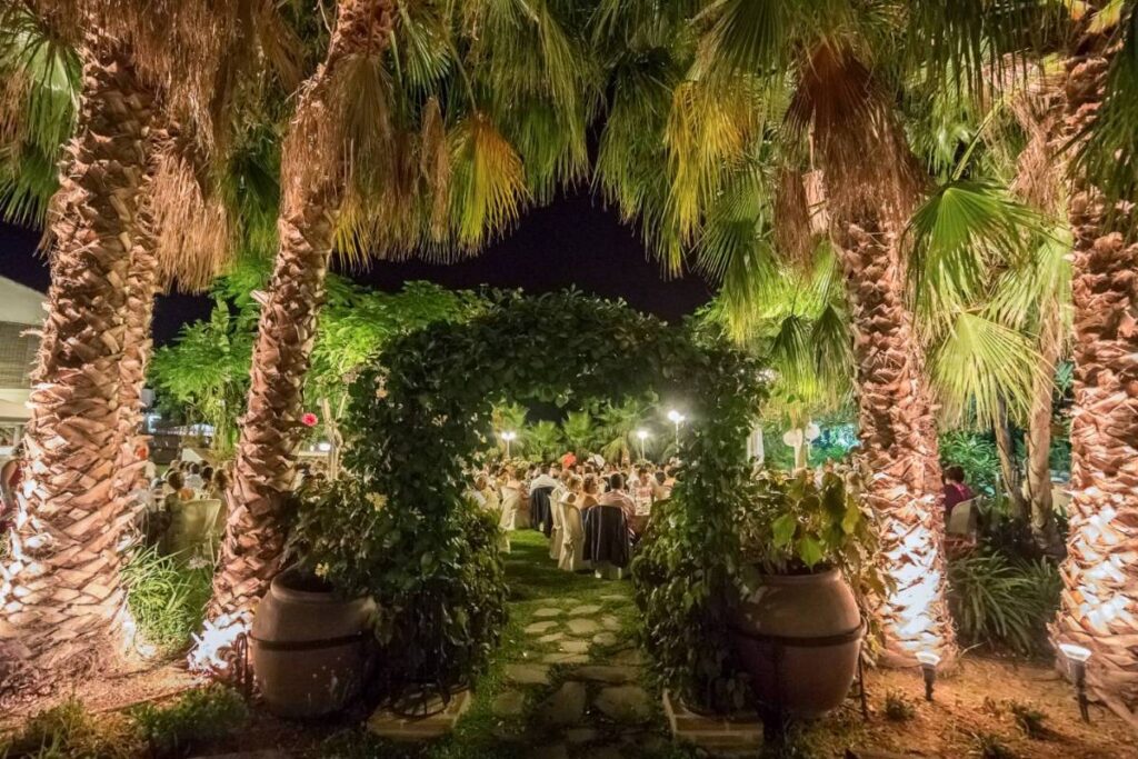 Wedding breakfast tables setup at the Jardines Del Trapiche wedding venue in Velez Malaga