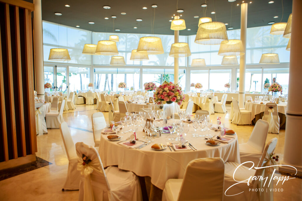 Wedding breakfast table layout at the Hotel Estival Torrequebrada