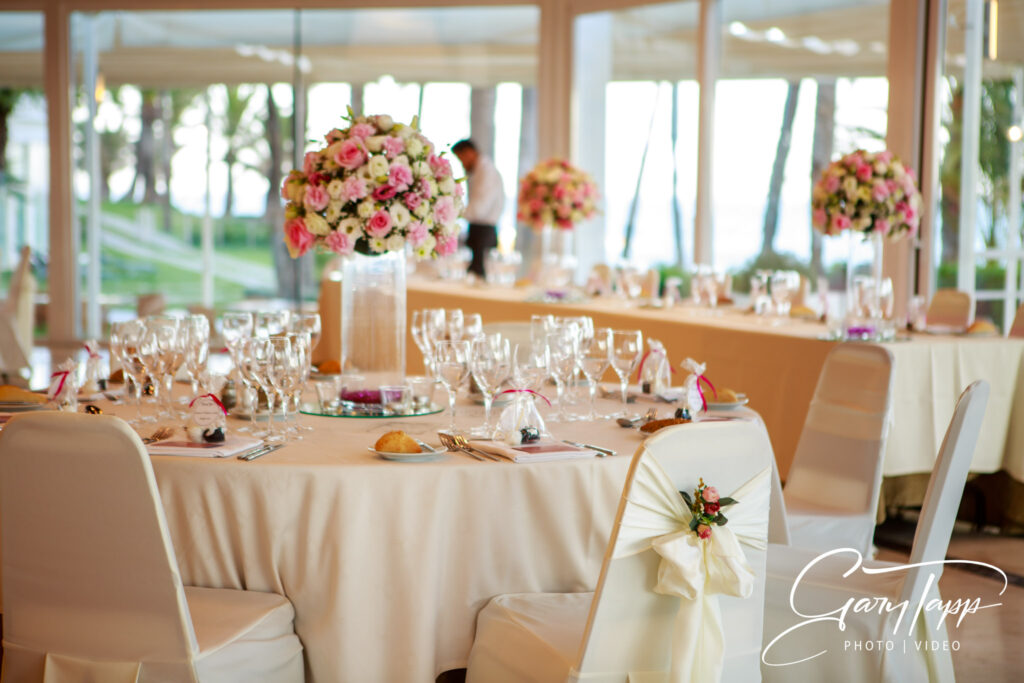 Wedding breakfast table layout at the Hotel Estival Torrequebrada