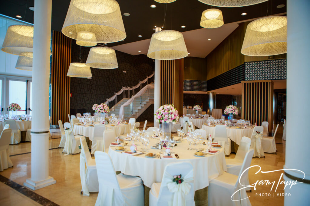 Wedding breakfast table layout at the Hotel Estival Torrequebrada