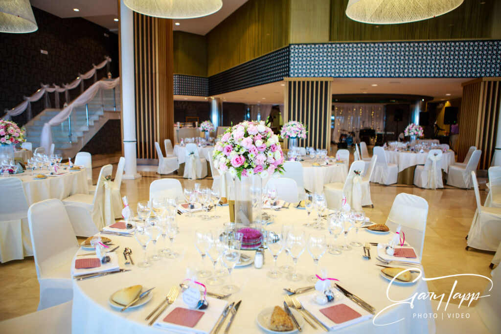 Wedding breakfast table layout at the Hotel Estival Torrequebrada