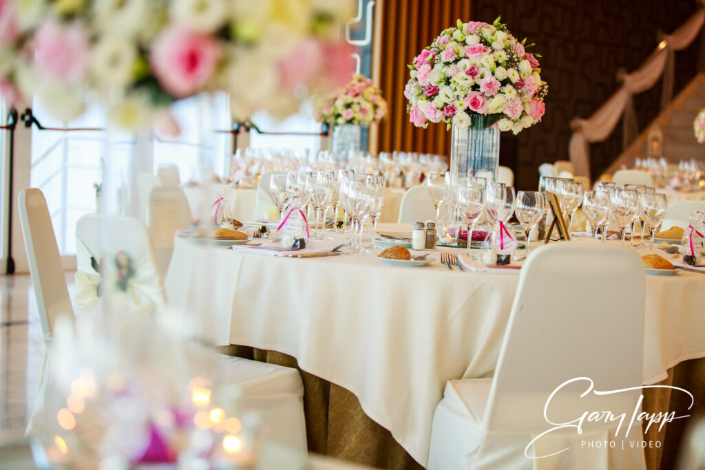 Wedding breakfast table layout at the Hotel Estival Torrequebrada