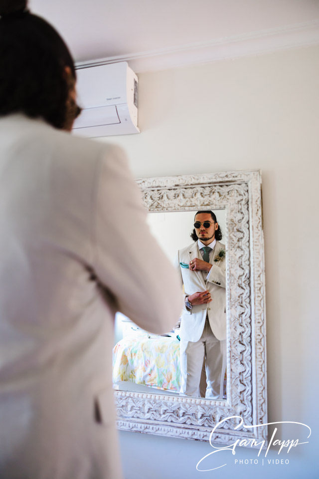 Groom preperations in Tarifa wedding venue