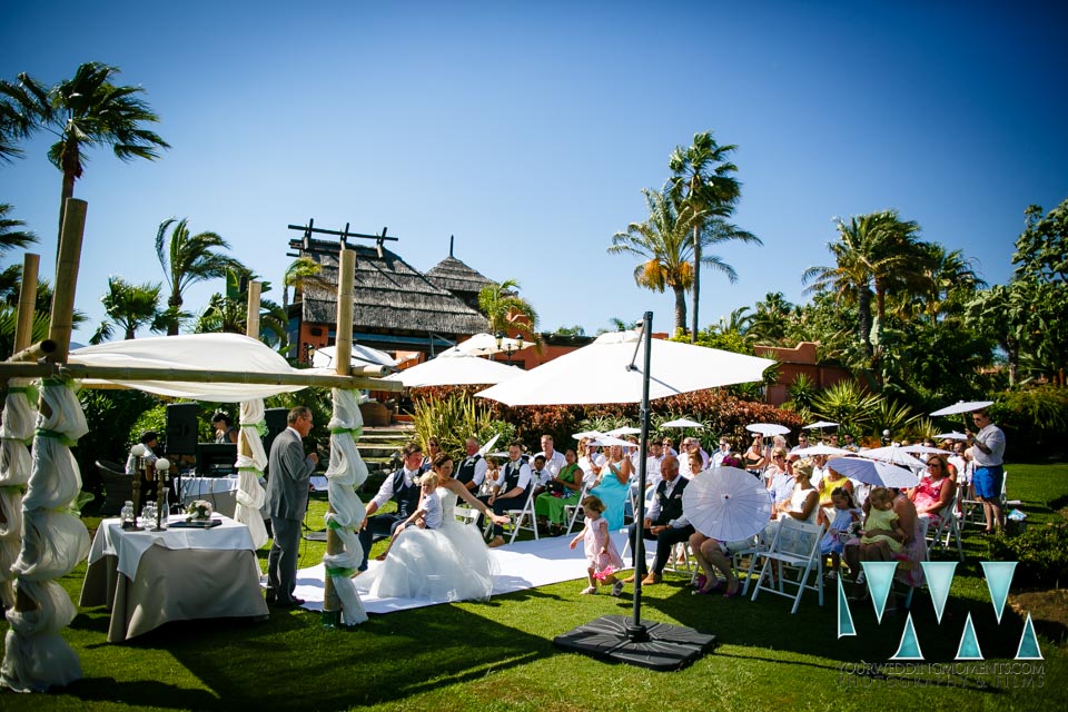 wedding ceremony setup in the gardens of Tikitano