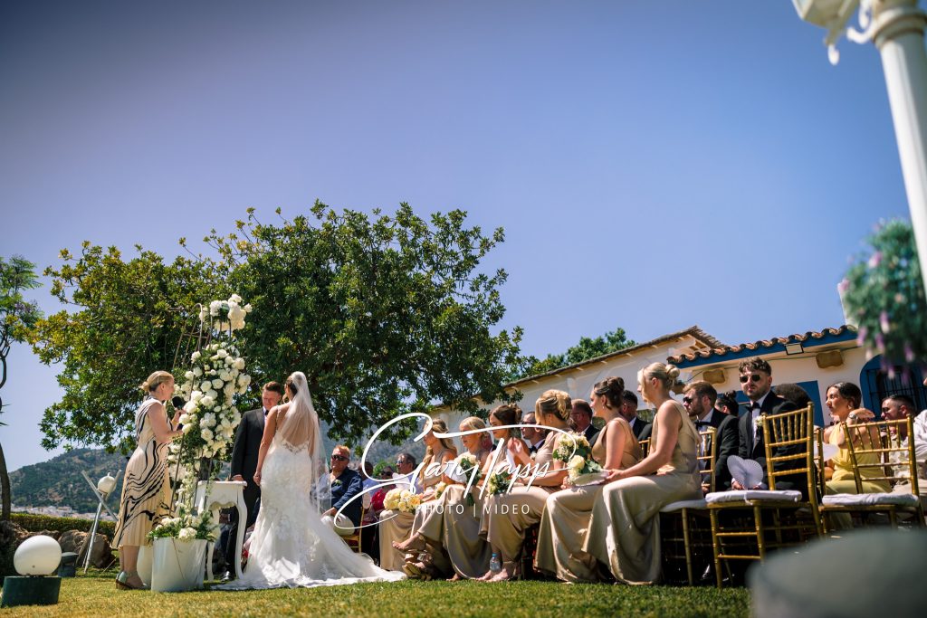 Finca Bella Vista Wedding Photographer | Mijas, Andalucia 6 Bride and grrom and bridemaids during a wedding at the Finca Bella Vista wedding venue